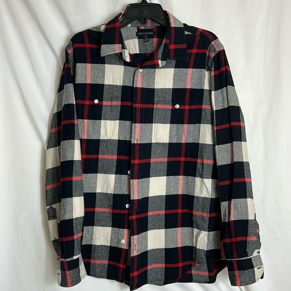 Banana Republic Men’s Size Large Black Red Gray Plaid Button Front Shirt